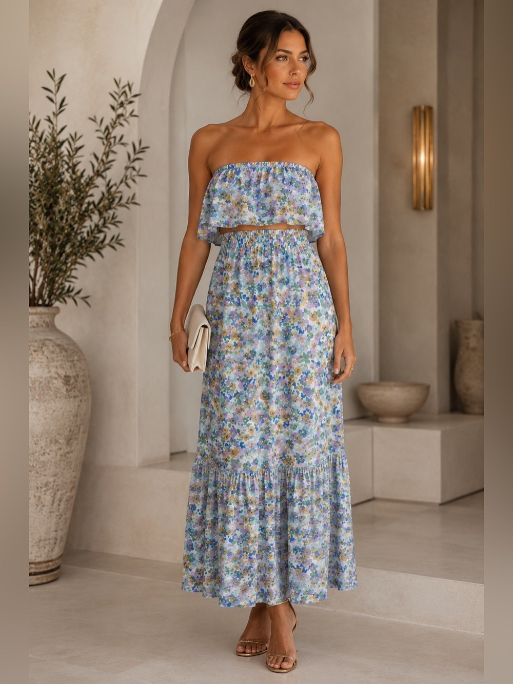 NEW | RESA x Revolve | Strapless Floral Two-Piece Maxi Dress - Size XS